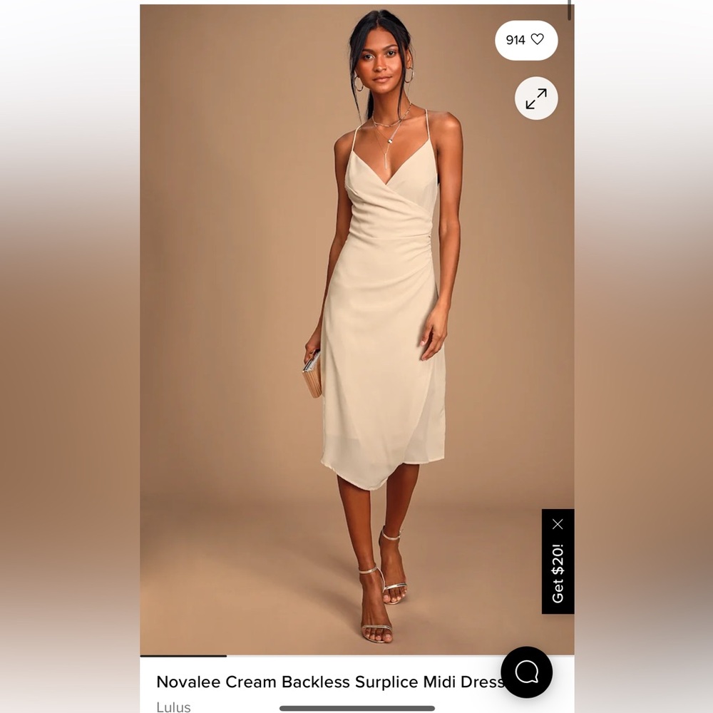 Lulus Novalee Crean Backless Surplice Midi Dress